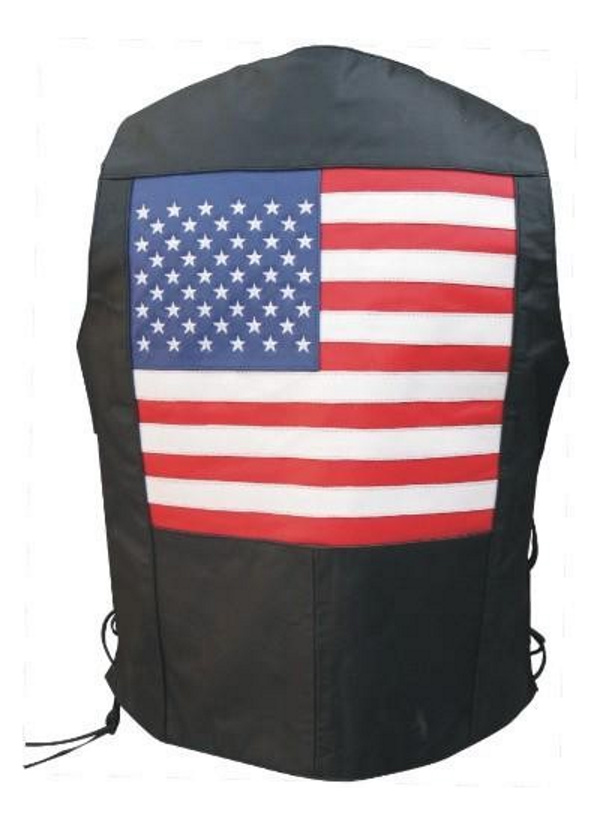 (image for) Men's Black Leather USA Flag Vest with Side Laces